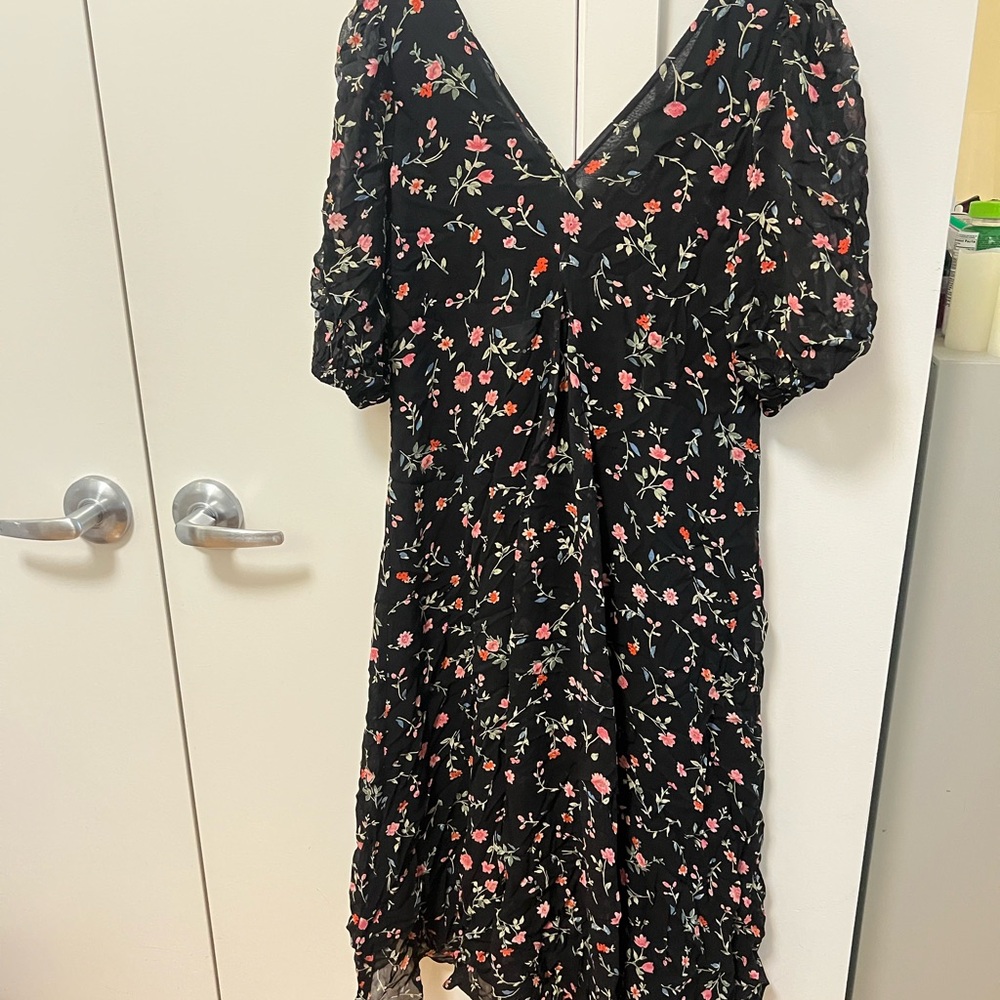 Ganni Black Dress with Floral Accents
